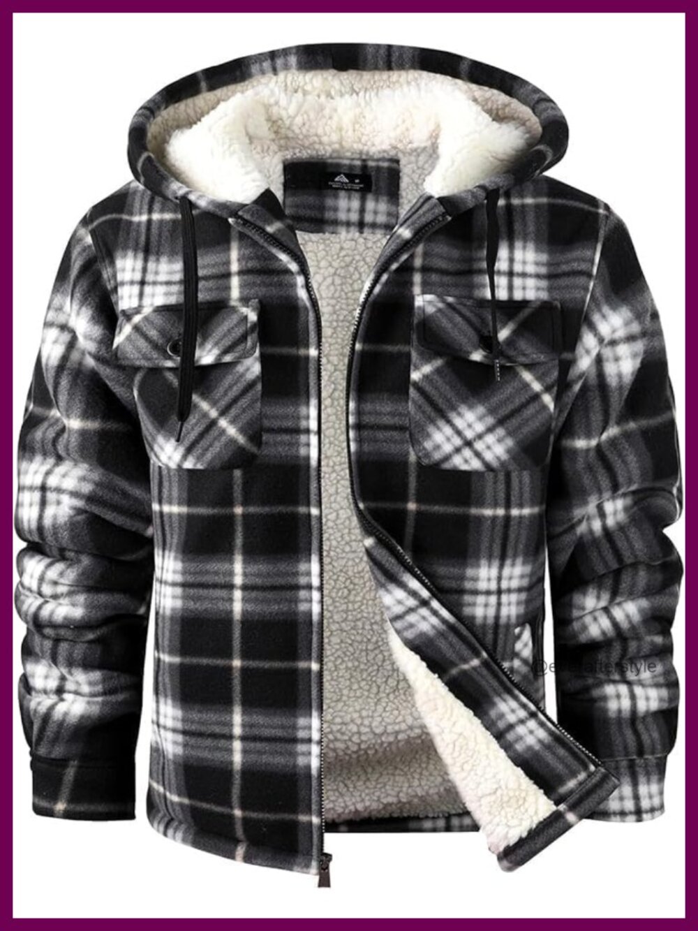 Men's Flannel Shirt Jacket Fleece Sherpa Lined Plaid Zip Up Hoodie